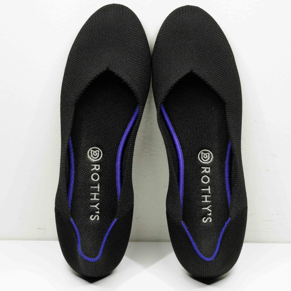 ROTHYS The Flat Classic Round Toe Ballet Flats Black Stretch Knit Sz 12